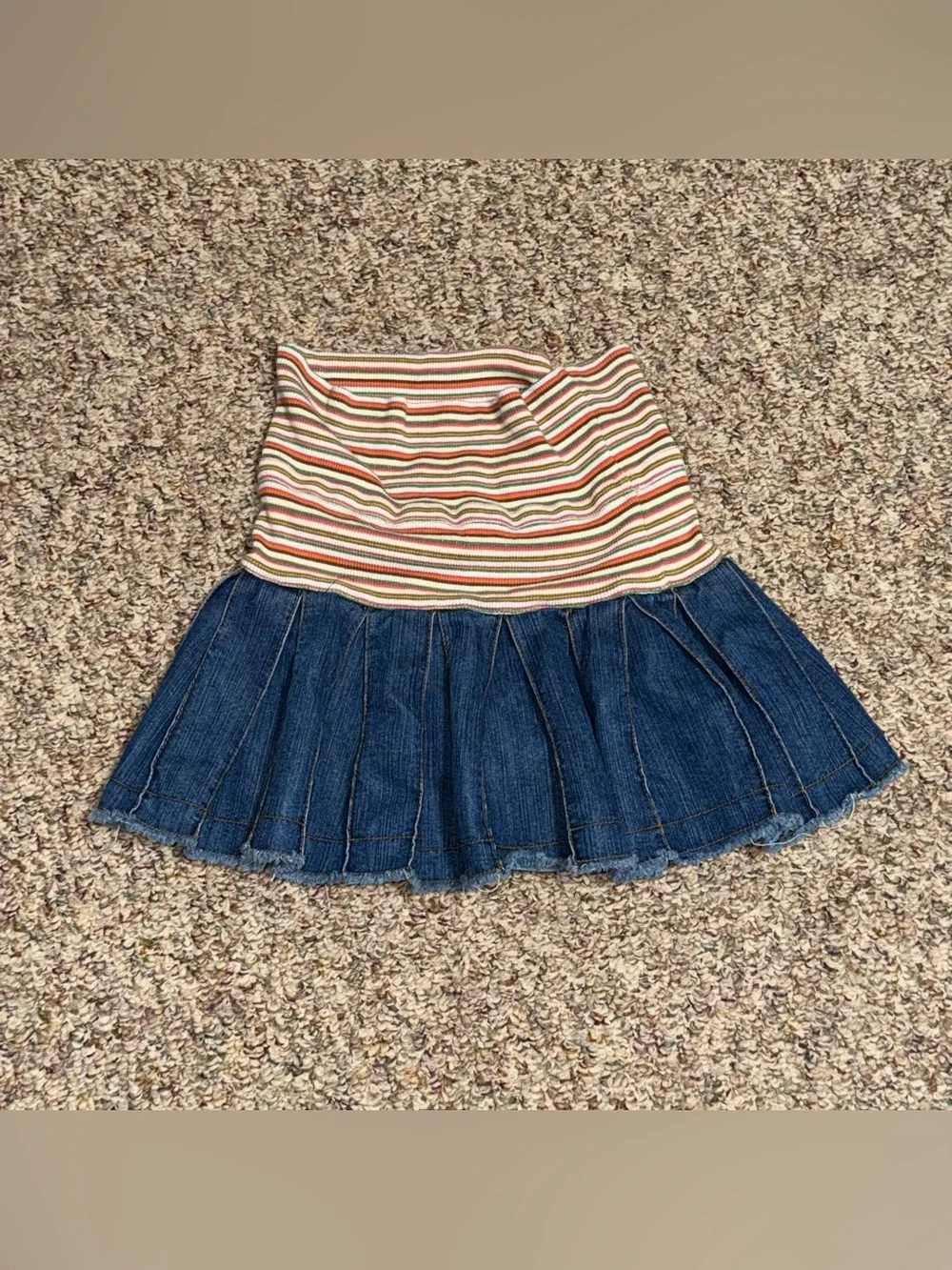 Girls size 6 6x/7 Striped Knit Waist Denim Pleated Skort skirt/shorts